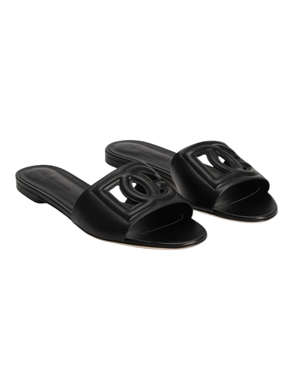Dolce & Gabbana Bianca Black Leather DG Logo Calfskin Slides Sandals 37 NEW - Picture 2 of 9